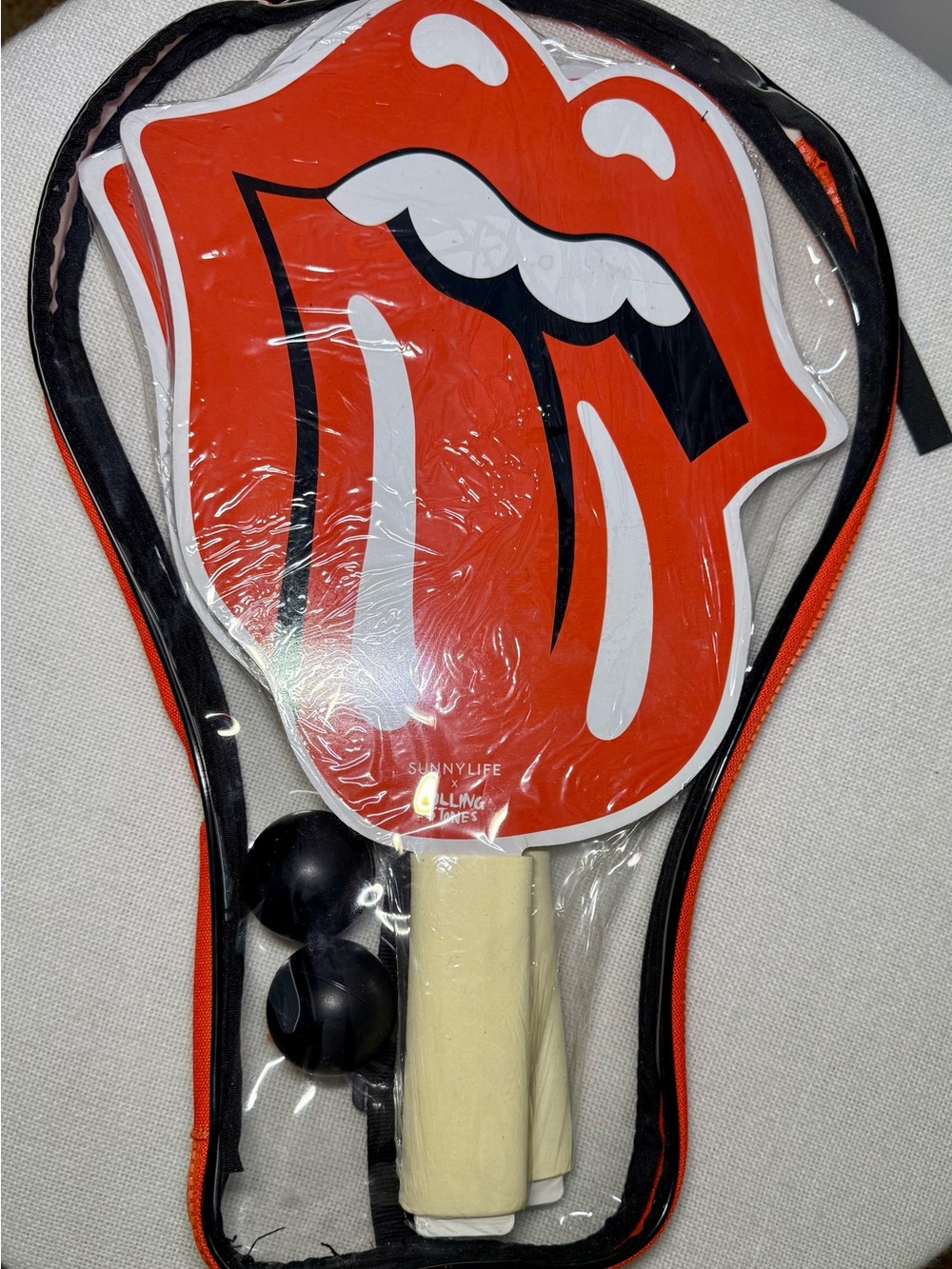 NWT Rolling Stones Tongue Logo Beach Paddle Ball Game Sunnylife
